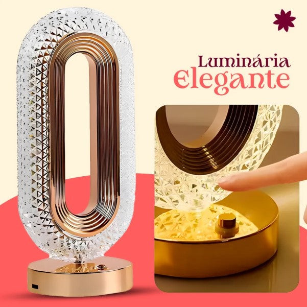 Luminária Cristal Retrô Touch LED 3 Cores – Recarregável