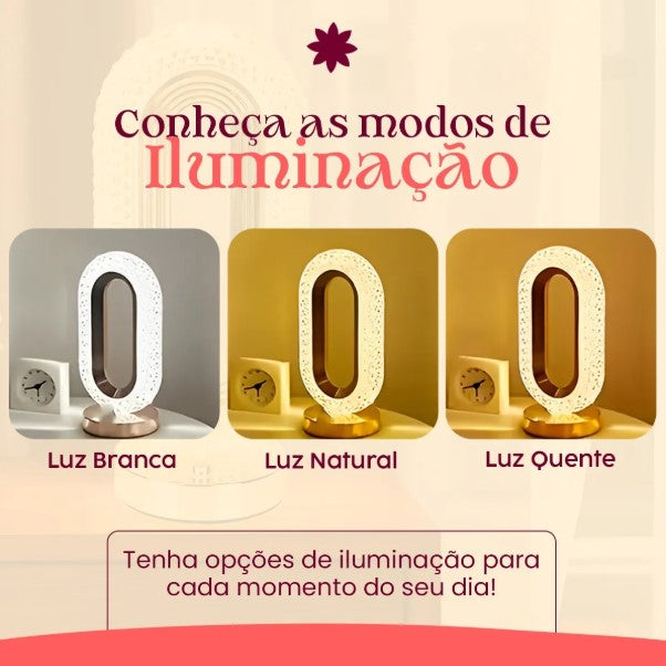 Luminária Cristal Retrô Touch LED 3 Cores – Recarregável
