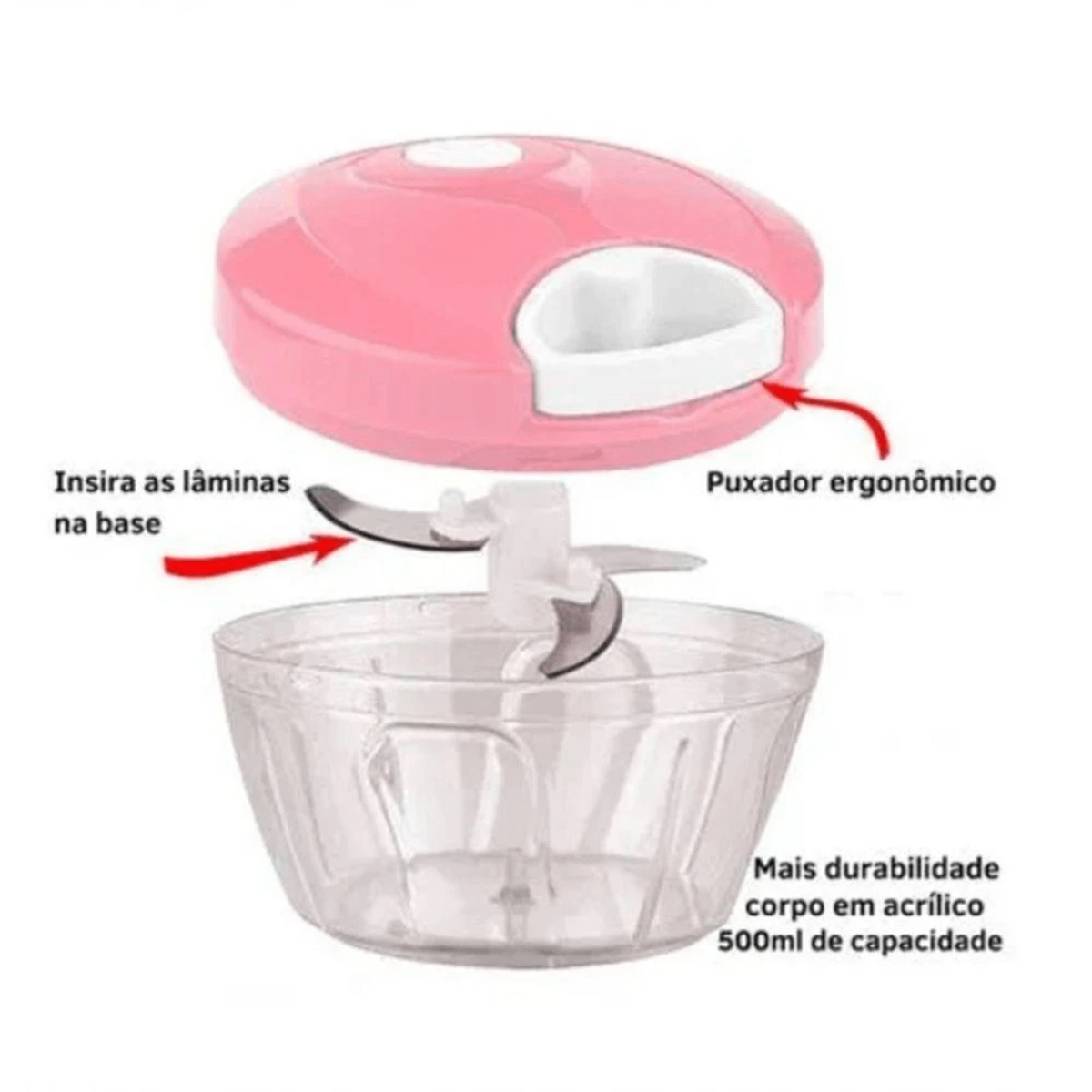 Mini Triturador Manual 500ml com 3 Lâminas – Cores Sortidas