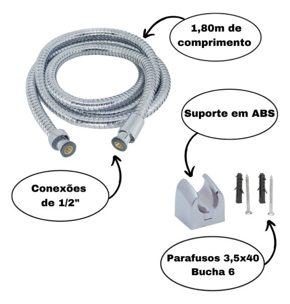Ducha Alta Pressão com Mangueira Flexível 1,80m