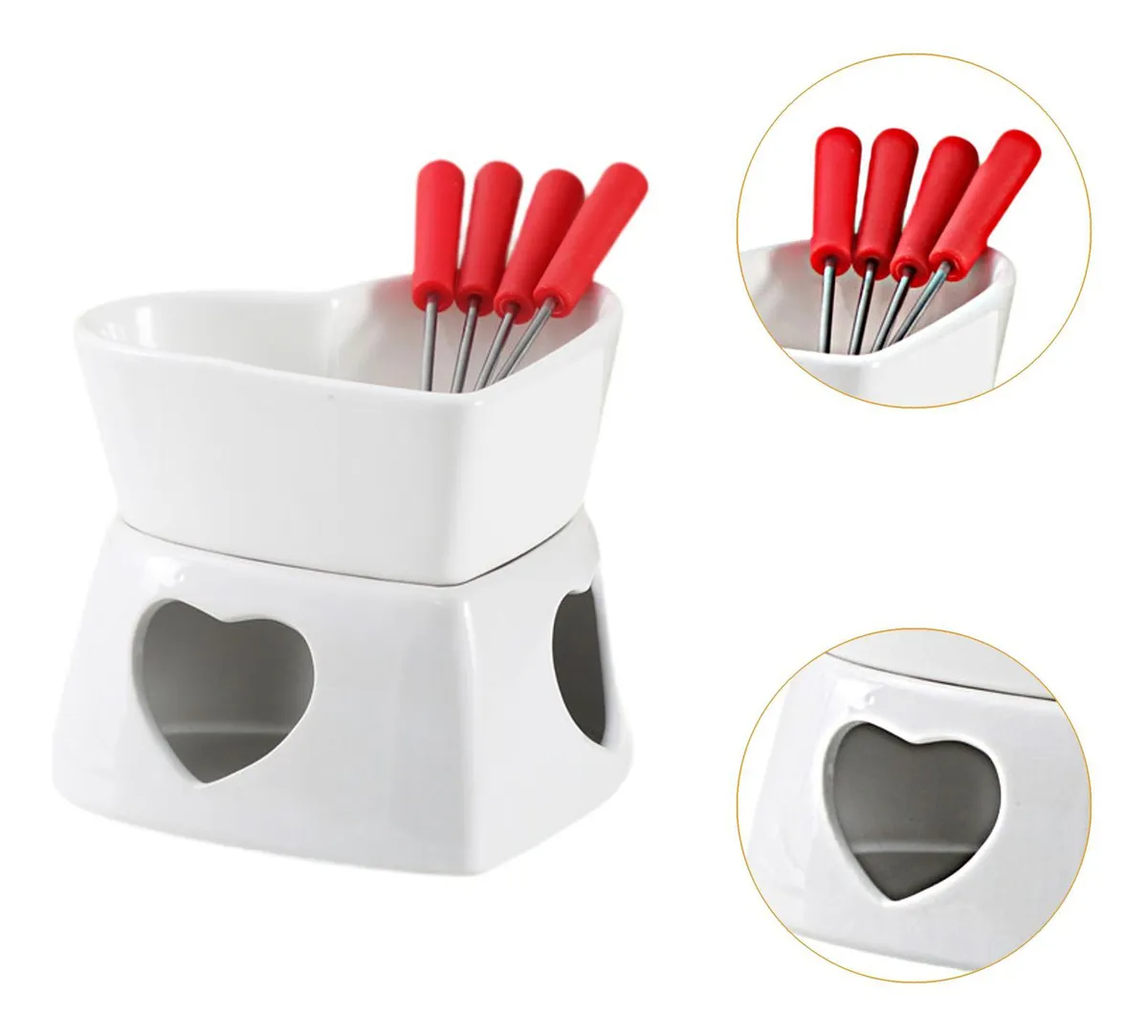 Fondue 7 Peças Coração Cerâmica 320ml – Hauskraft