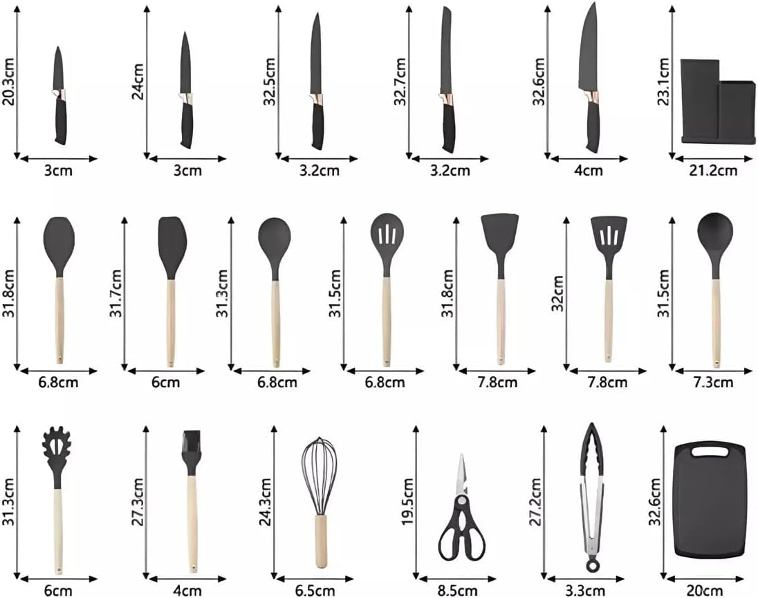 Kit Utensílios de Cozinha 19 Peças – Bege e Madeira