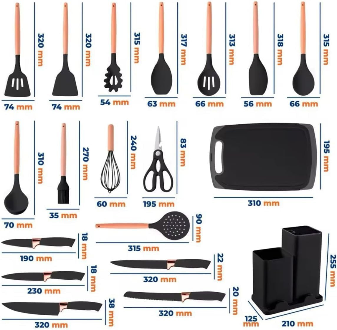 Kit Utensílios de Cozinha 19 Peças – Bege e Madeira