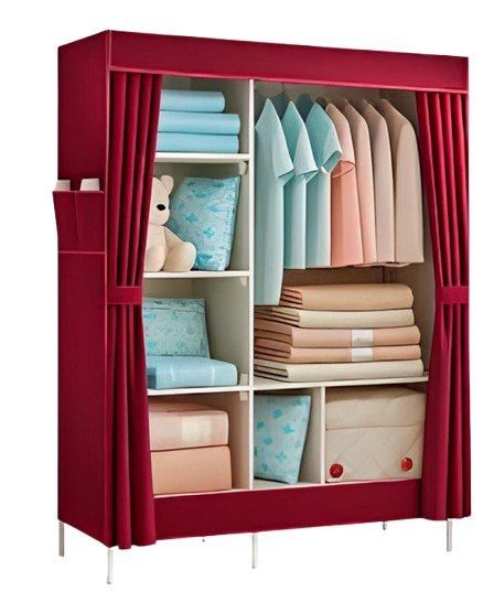 Guarda-Roupa Dobrável TNT Vermelho com Cabideiro e Prateleiras