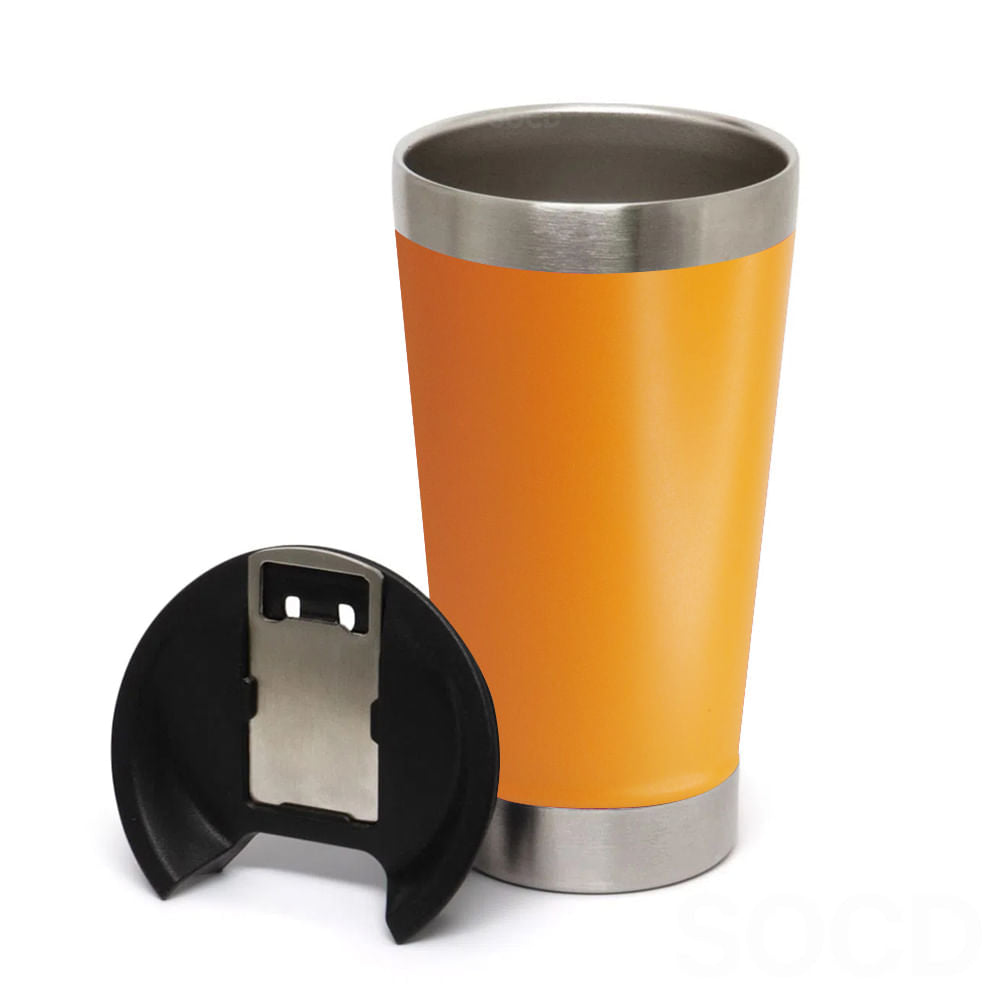 Copo Térmico Inox com Tampa e Abridor 473ml – Laranja