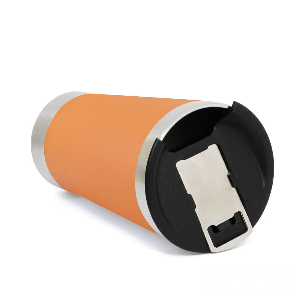 Copo Térmico Inox com Tampa e Abridor 473ml – Laranja