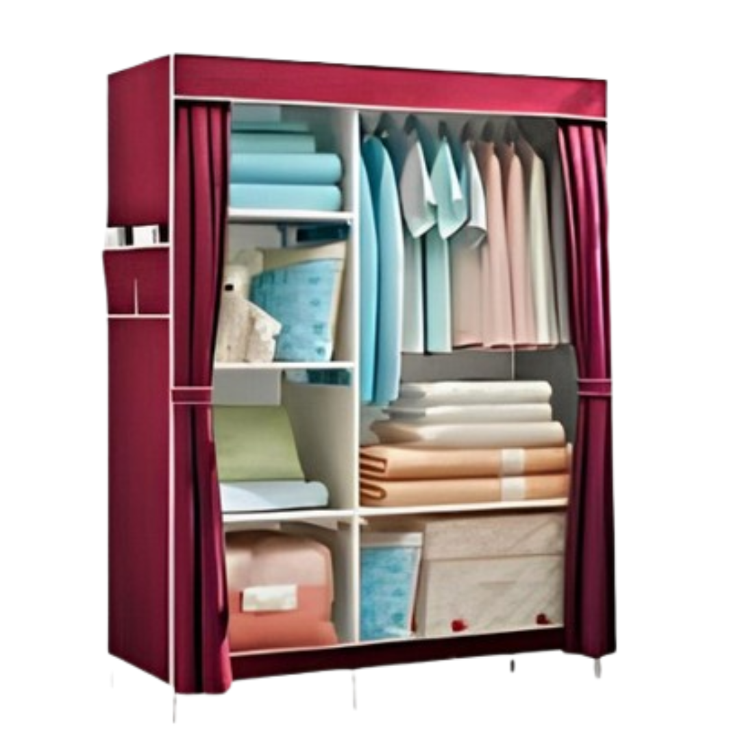 Guarda-Roupa Dobrável TNT Vermelho com Cabideiro e Prateleiras