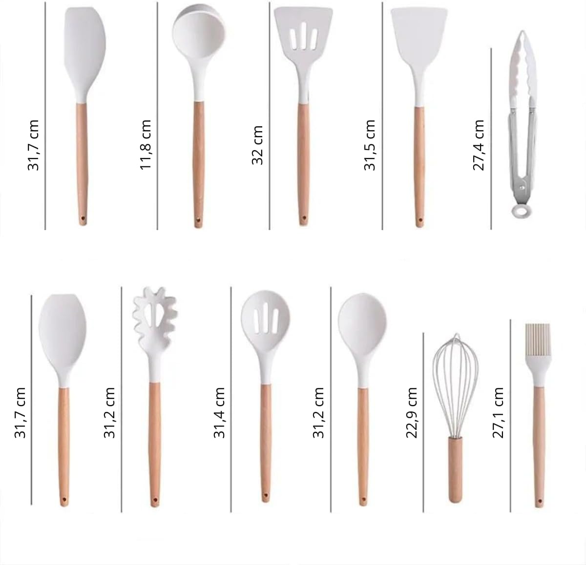 Kit Utensílios de Cozinha 19 Peças – Bege e Madeira
