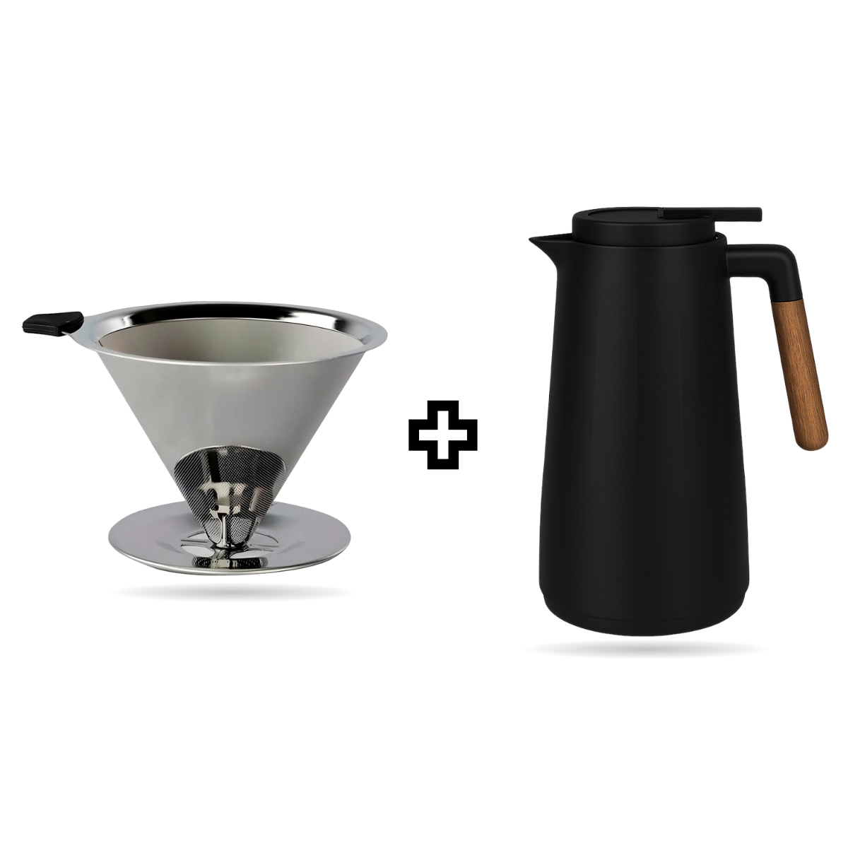 Kit Café Perfeito – Garrafa Térmica 1L Preta + Coador Inox Reutilizável