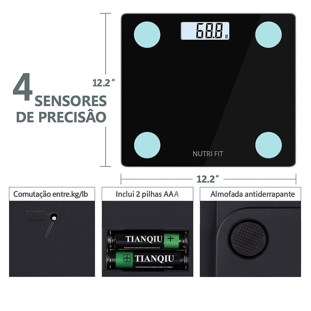 Balança Digital de Vidro Temperado com Sensores de Alta Precisão