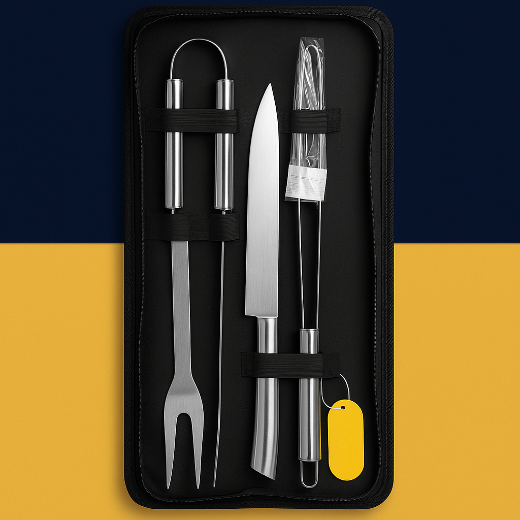 Kit Churrasco Inox com Estojo – 3 Peças