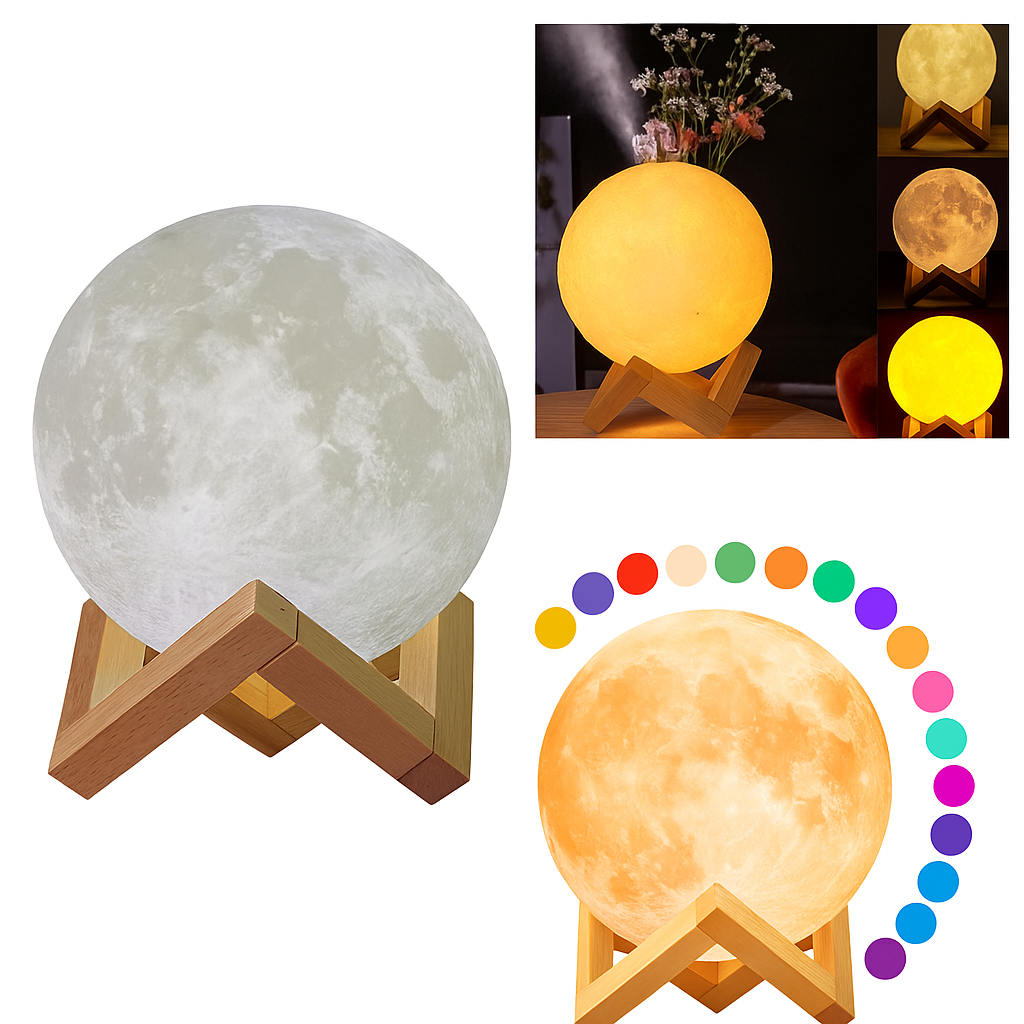 Umidificador de Ar e Luminária Lua 3D