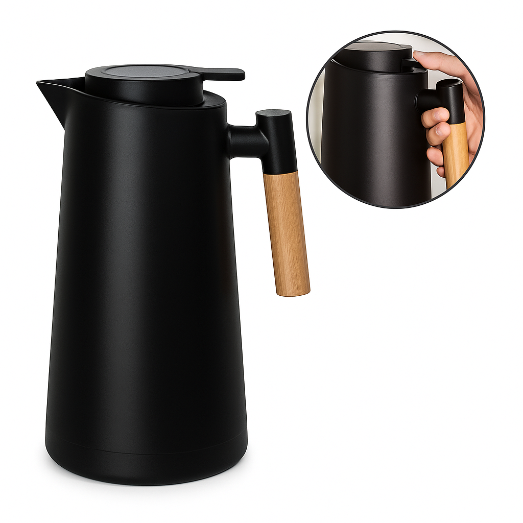 Kit Café Perfeito – Garrafa Térmica 1L Preta + Coador Inox Reutilizável