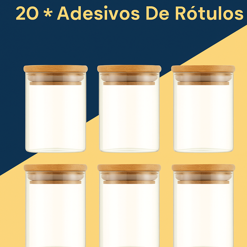 Kit Potes de Vidro 200ml com Tampa de Bambu