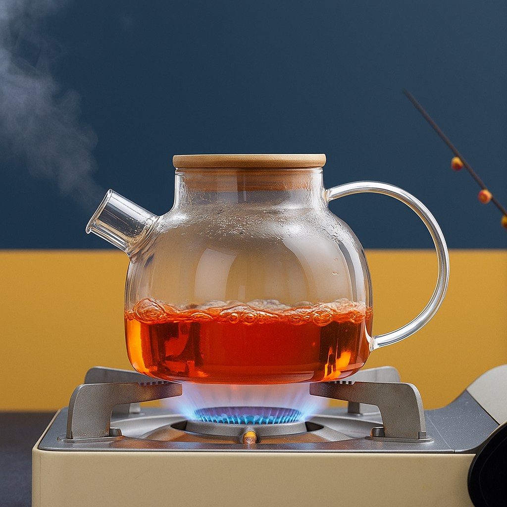 Chaleira de Vidro 1L com Tampa de Bambu e Infusor