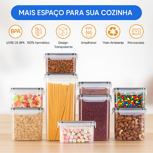 Conjunto 8 Potes Herméticos em Acrílico com Trava