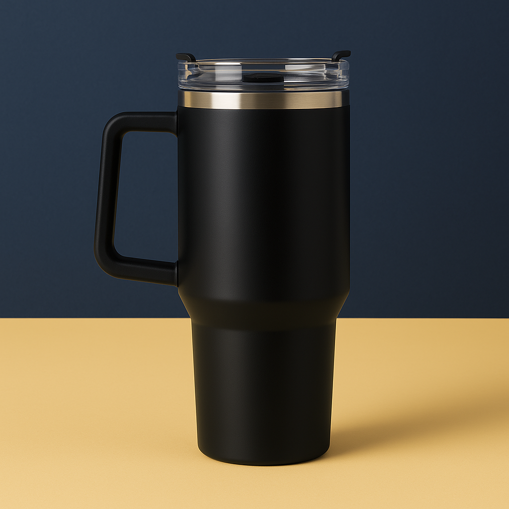 Copo Quencher Caneca Inox com Alça e Canudo (1200 ml) - Preto