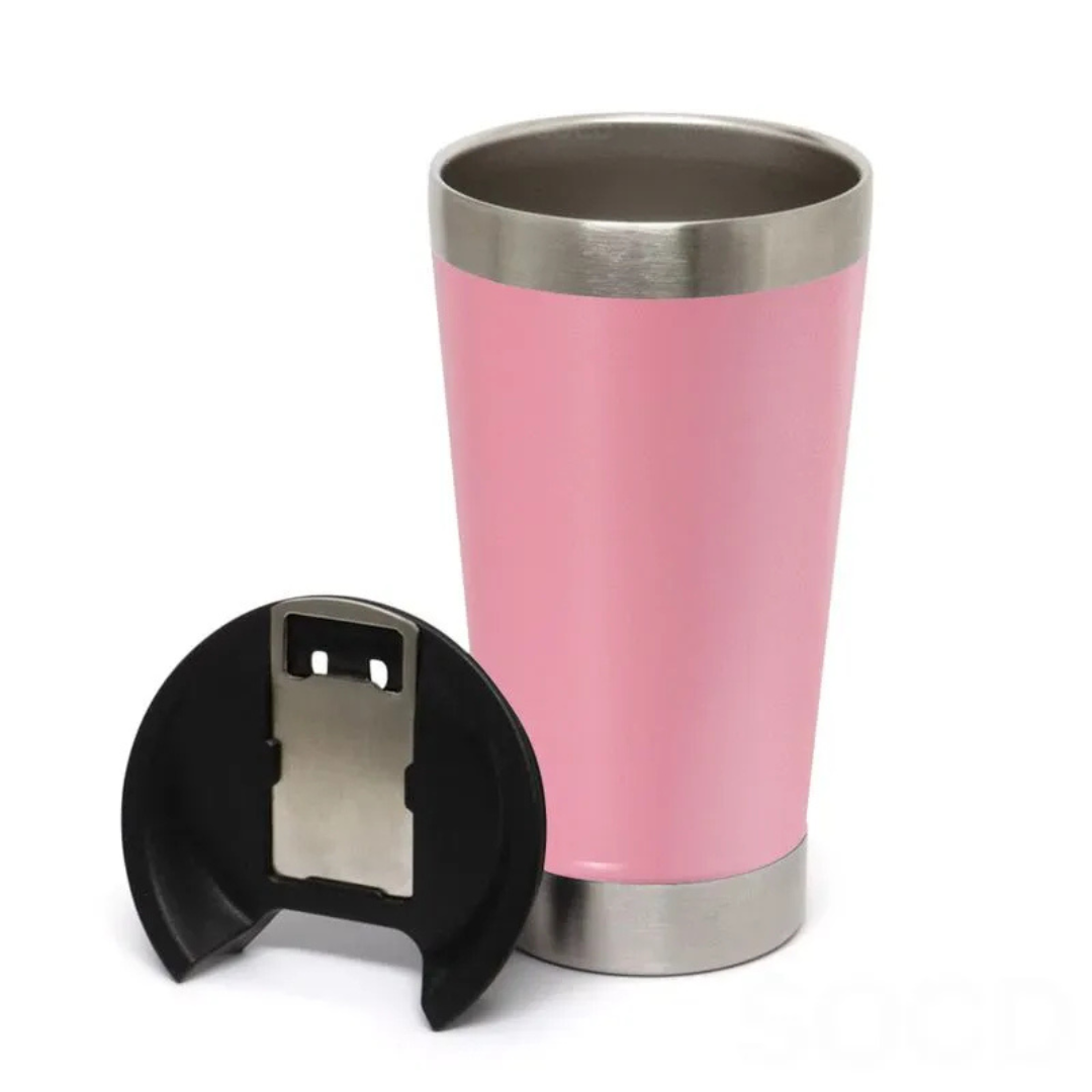 Copo Térmico Inox com TAMPA e ABRIDOR (473 ml) - Rosa