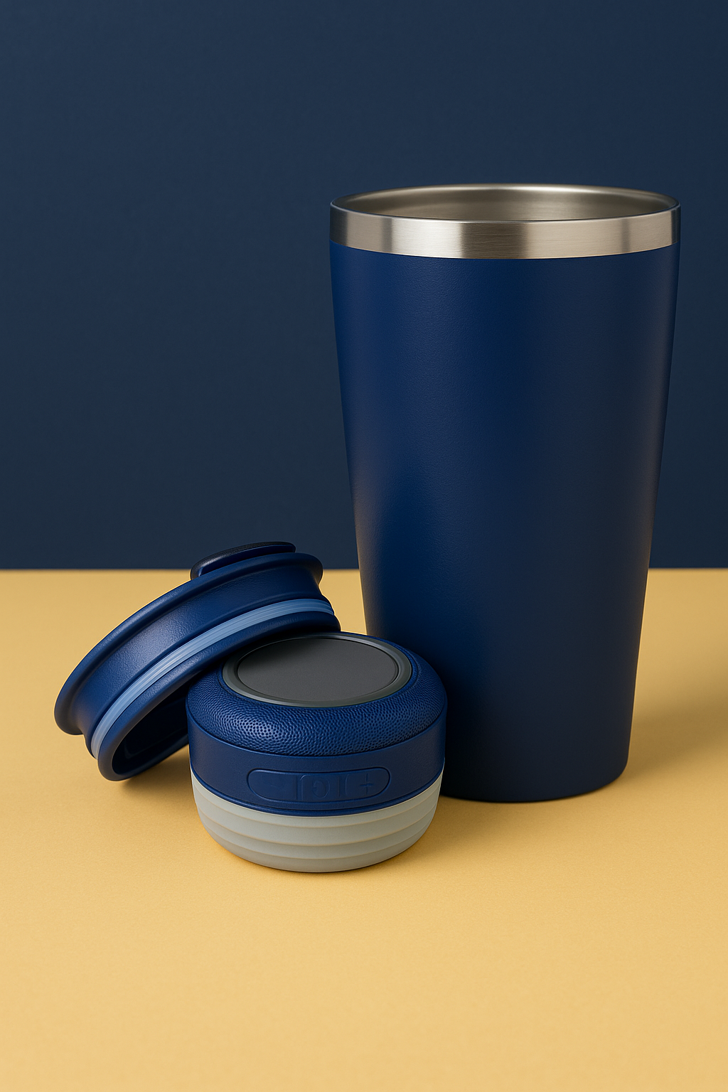 Copo Térmico com Som Led e TAMPA com ABRIDOR (420 ml) - Azul Royal