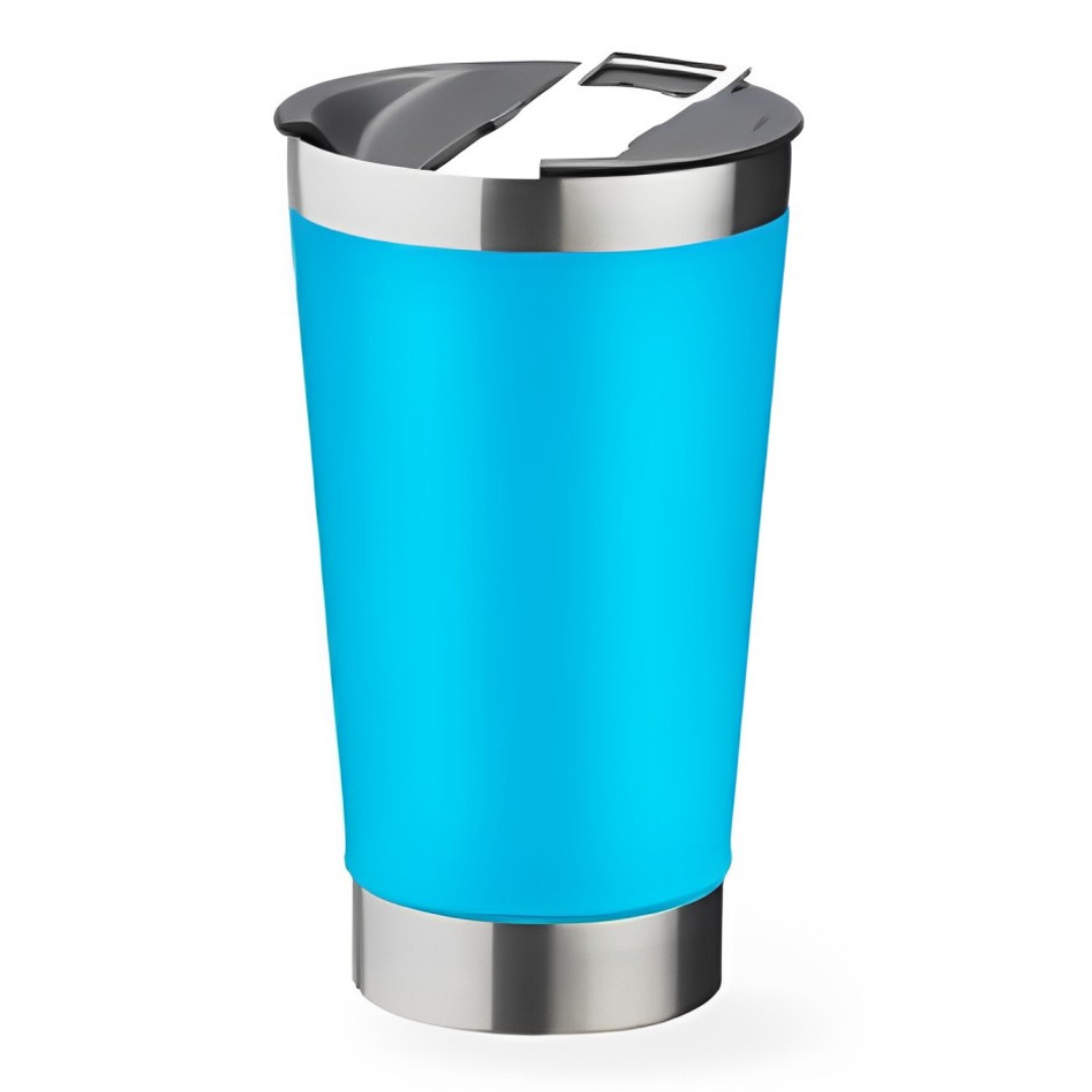 Copo Térmico Inox com TAMPA e ABRIDOR (473 ml) - Azul Claro