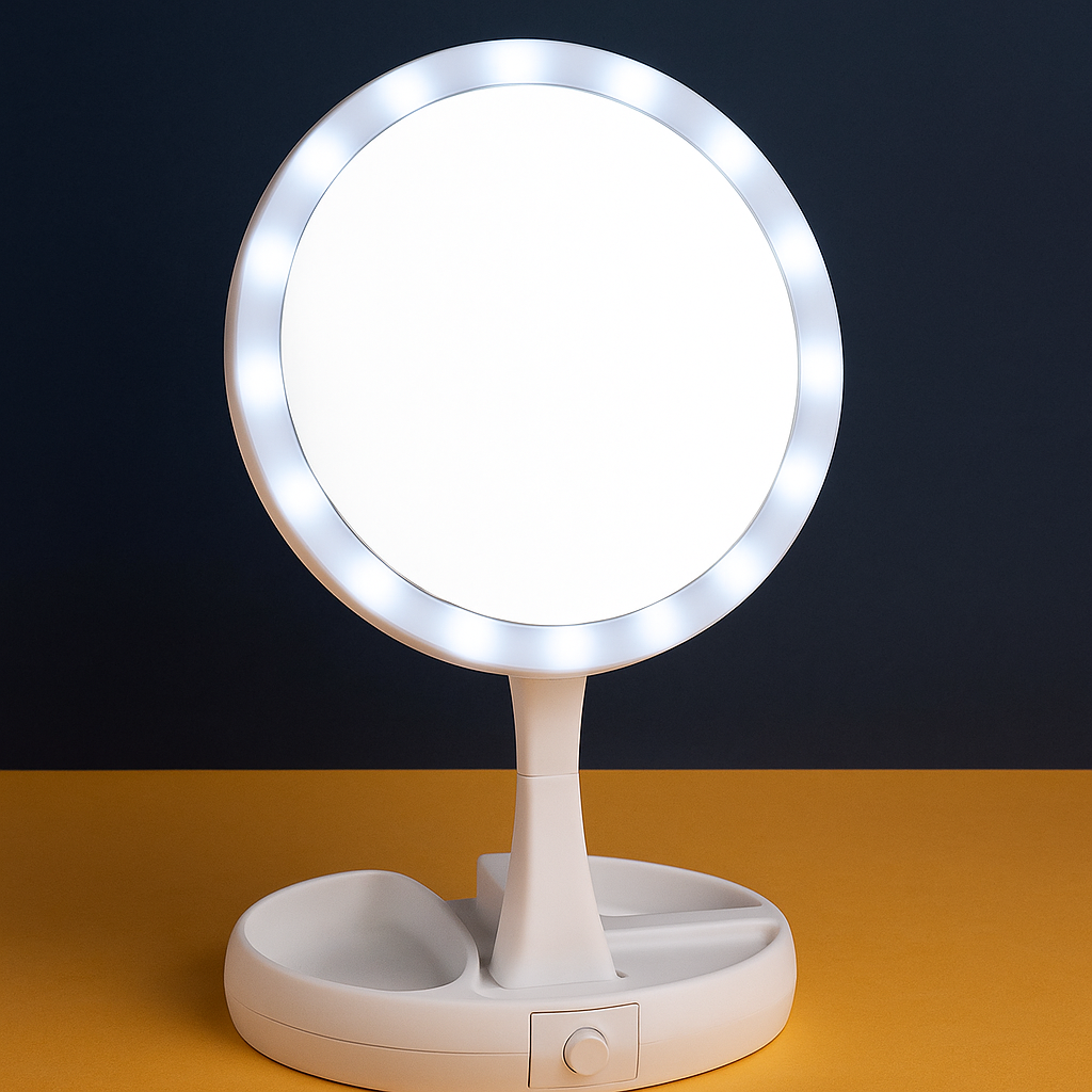 Espelho Dupla Face 360° com iluminação LED ajustável e cabo USB-C