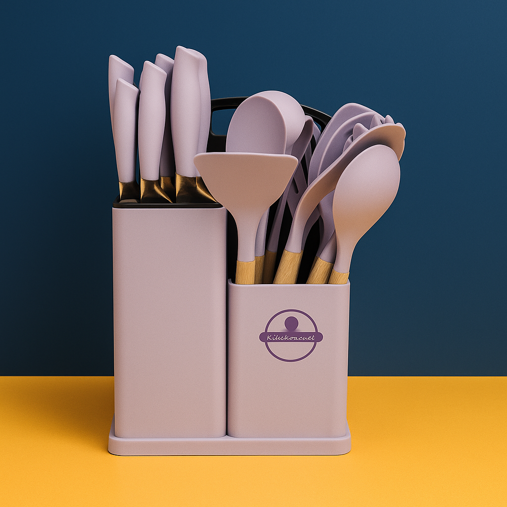 Kit utensílios de cozinha BM-F995 com 19 peças resistentes ao calor e suporte organizador