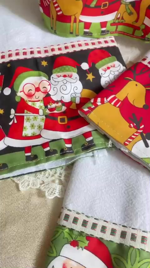 Pano de Prato de Natal com 4 peças Decoração Cozinha Kit Papai noel para Limpeza Natalina