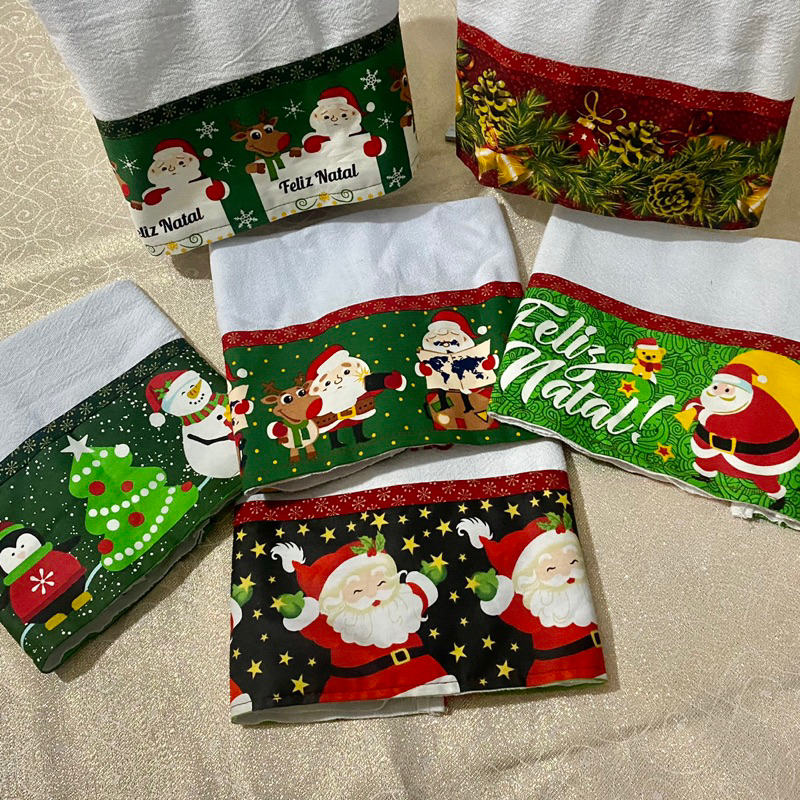 Pano de Prato de Natal com 4 peças Decoração Cozinha Kit Papai noel para Limpeza Natalina