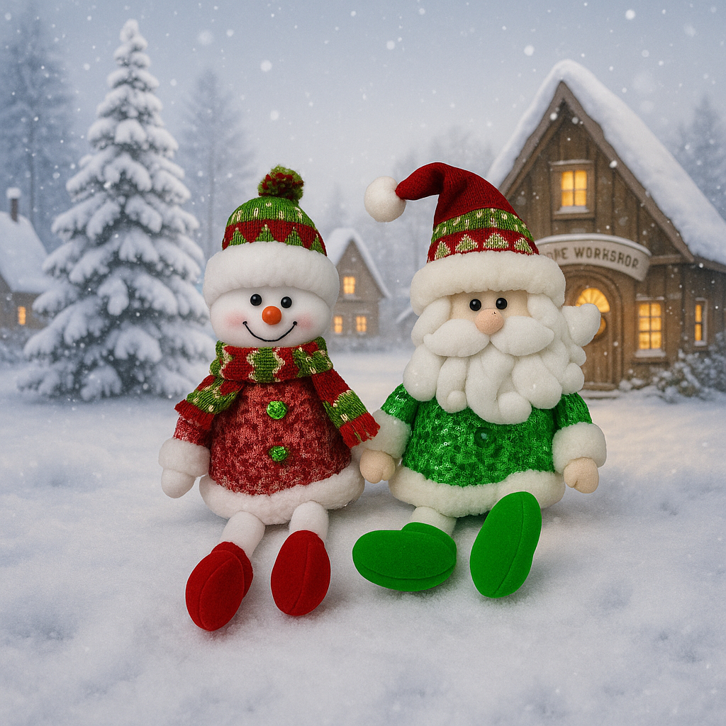 Bonecos Natalinos 40cm – Papai Noel e Boneco de Neve (Kit com 2)