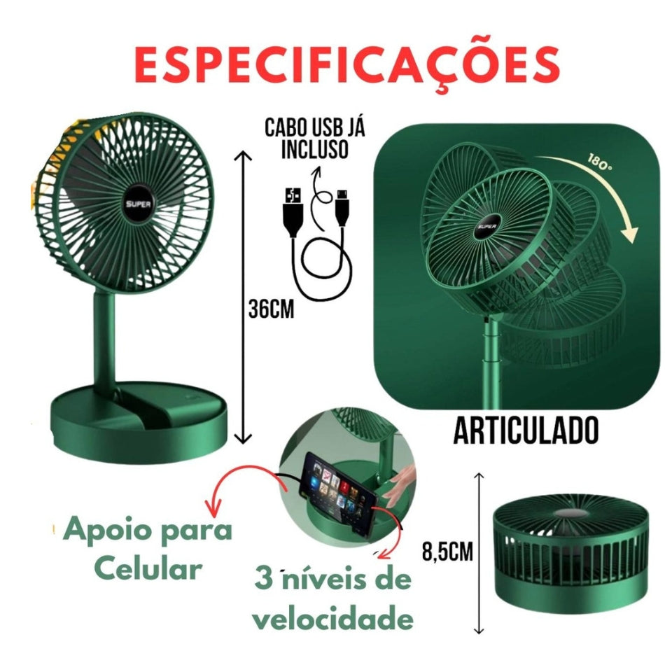 Mini Ventilador Dobrável com Suporte de Celular USB
