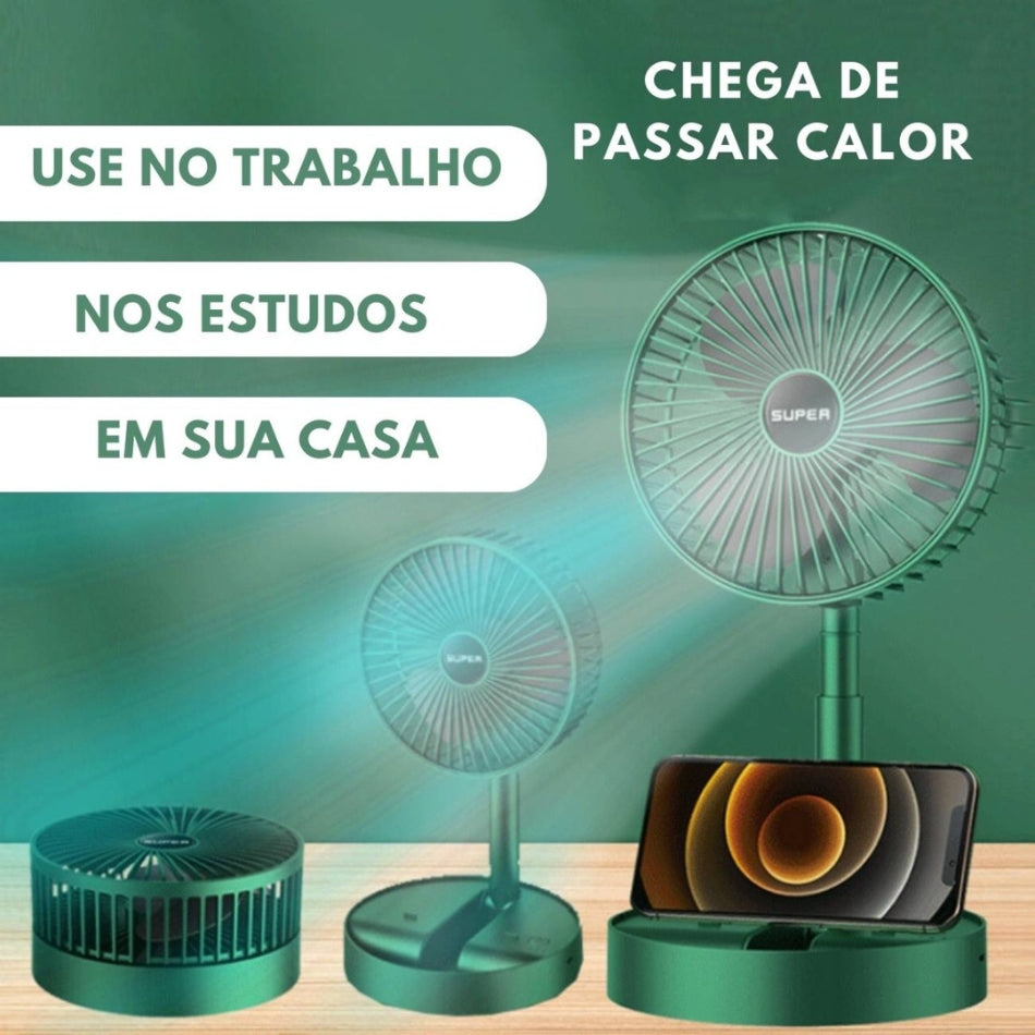 Mini Ventilador Dobrável com Suporte de Celular USB