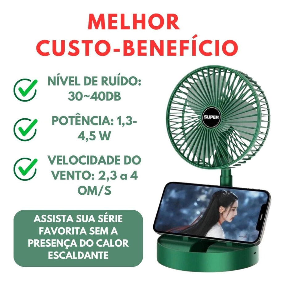 Mini Ventilador Dobrável com Suporte de Celular USB