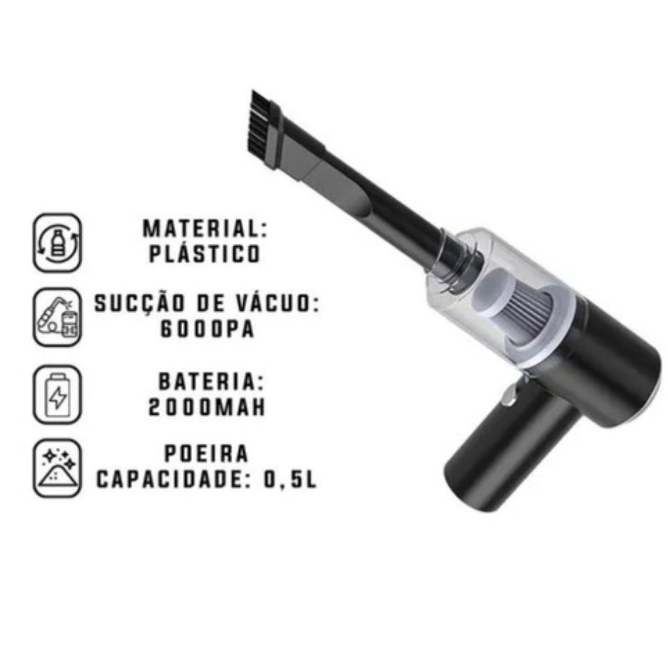 Aspirador Automotivo Portátil Recarregável Premium