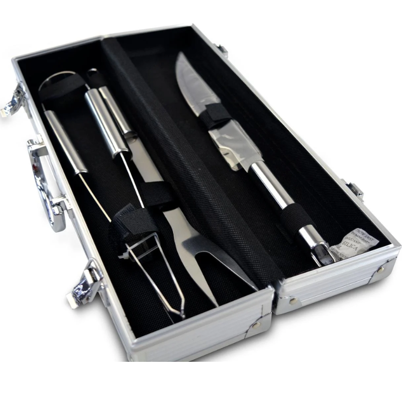 Kit Churrasco 3 Peças Inox com Maleta Alumínio