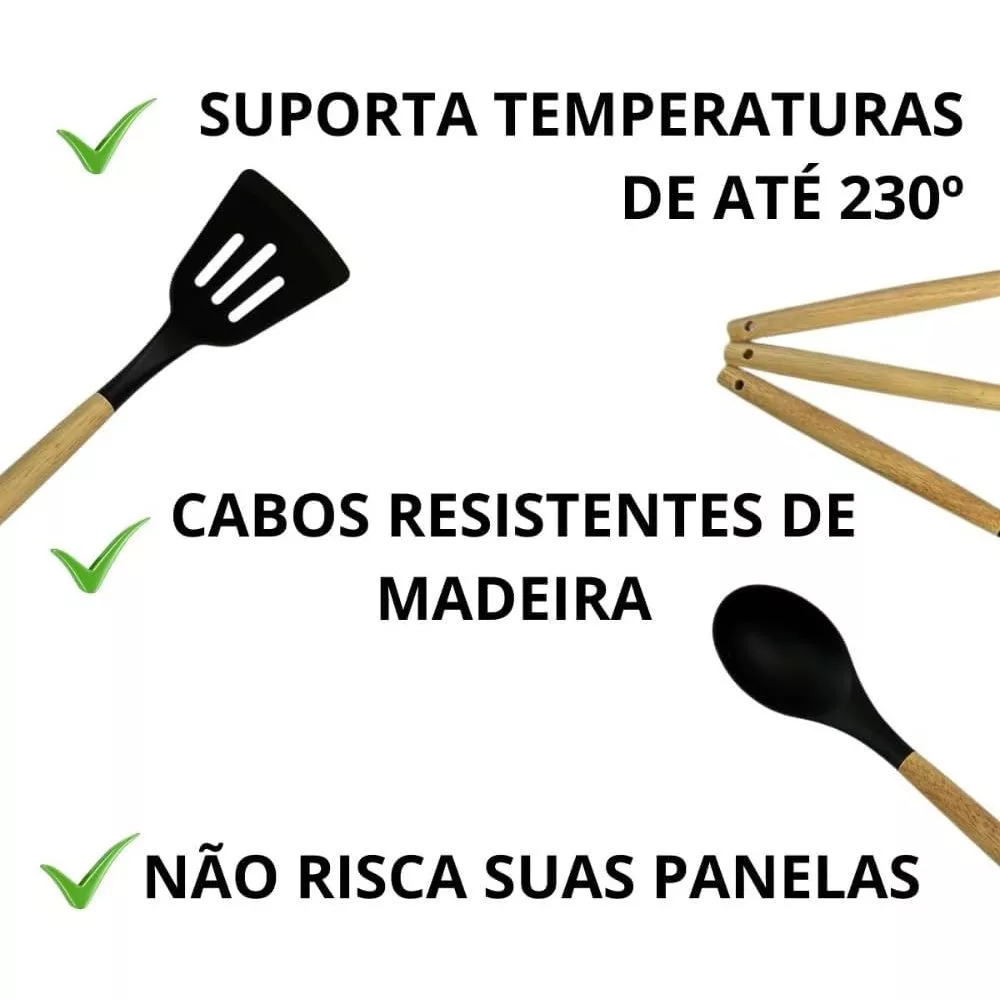 Kit Utensílios de Cozinha 19 Peças – Bege e Madeira