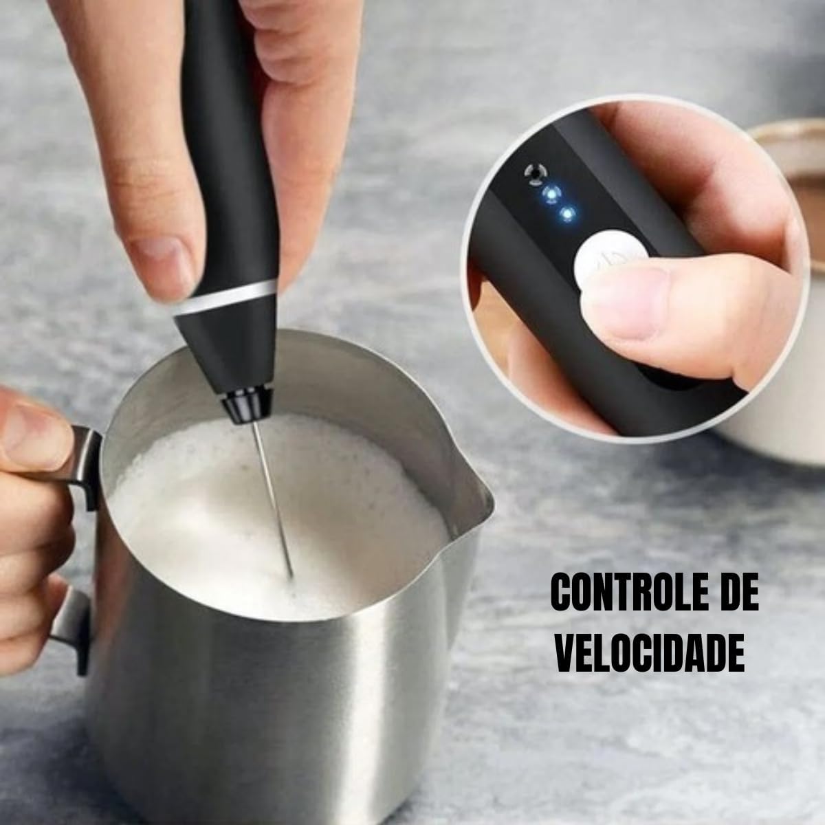 Mini Mixer Elétrico Portátil Premium Bivolt – Preto com Fuê Inox