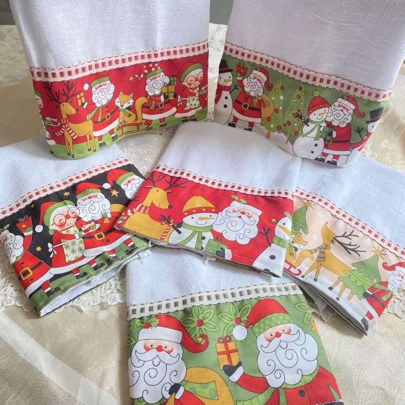 Pano de Prato de Natal com 4 peças Decoração Cozinha Kit Papai noel para Limpeza Natalina