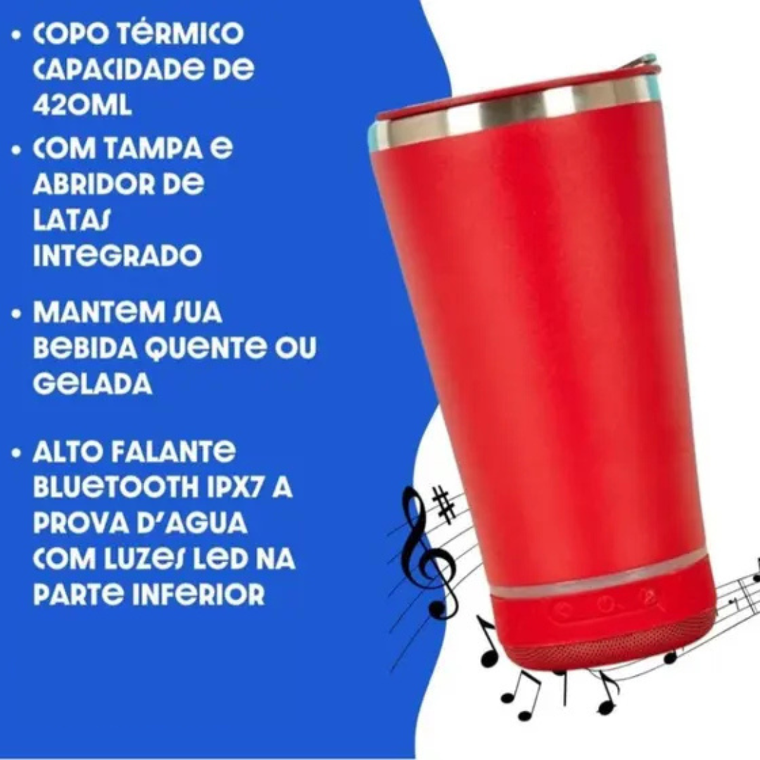 Copo Térmico Inox com SOM, TAMPA e ABRIDOR (473 ml) - Vermelho