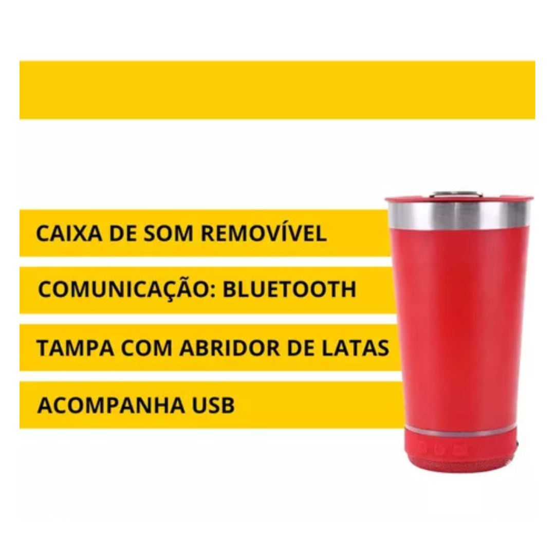 Copo Térmico Inox com SOM, TAMPA e ABRIDOR (473 ml) - Vermelho