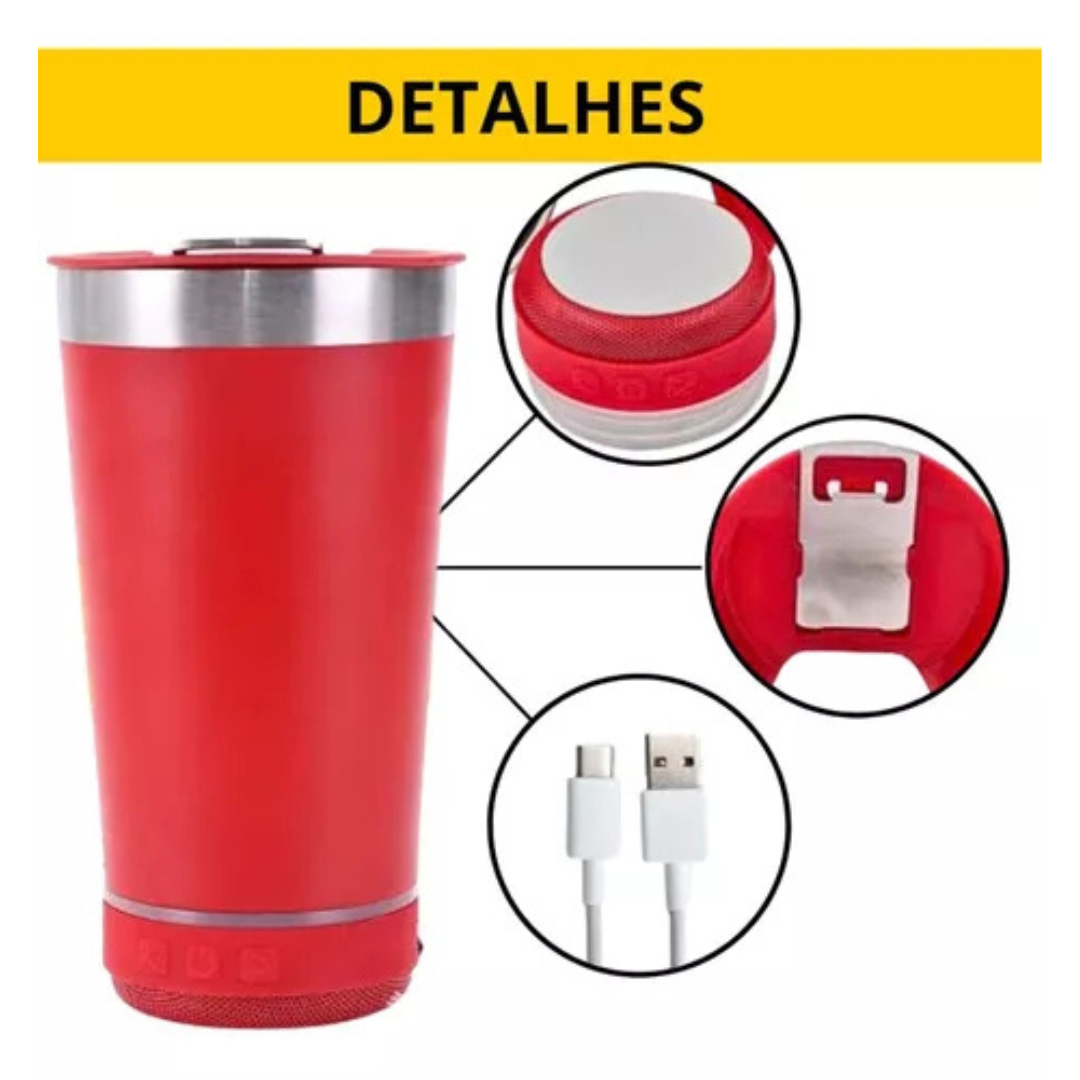 Copo Térmico Inox com SOM, TAMPA e ABRIDOR (473 ml) - Vermelho