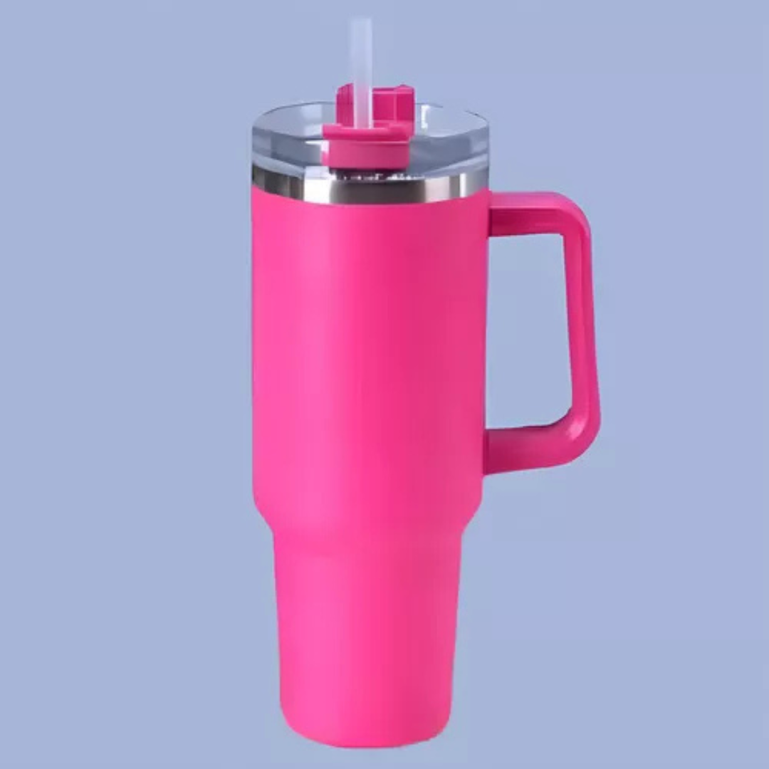 Copo Quencher Caneca Inox com Alça e Canudo (1200 ml) - Pink