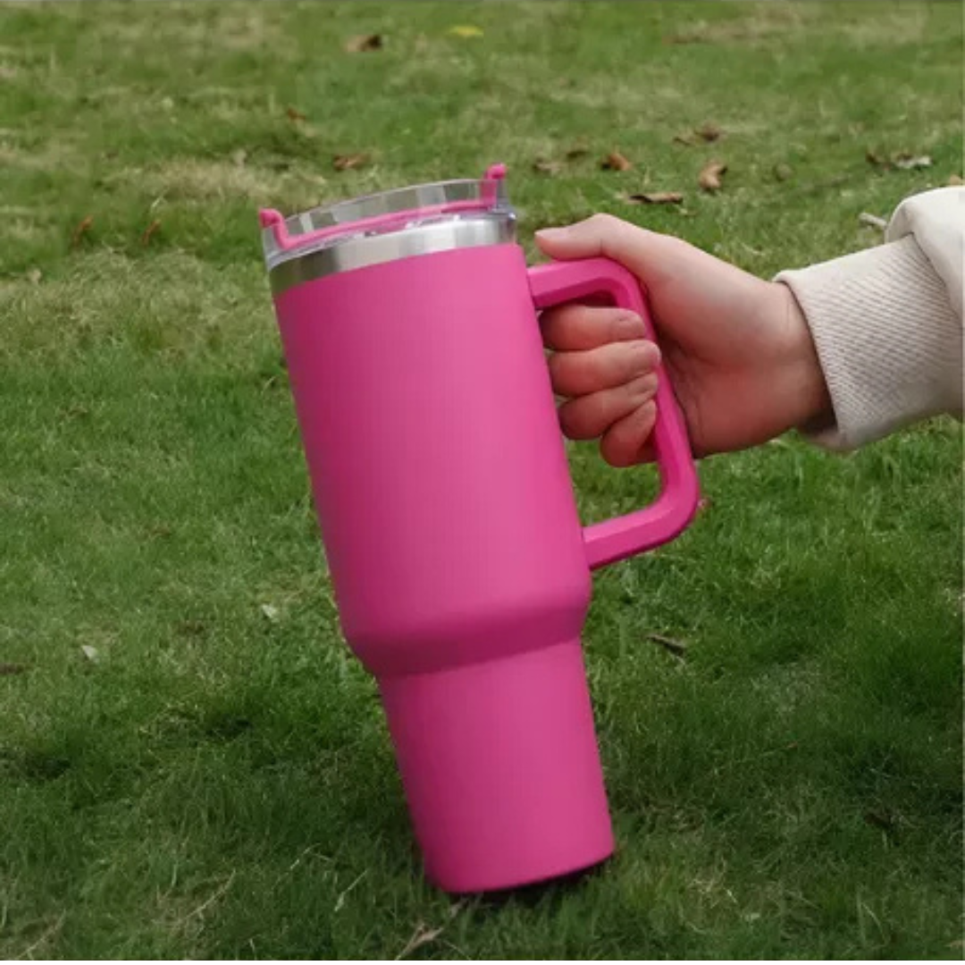 Copo Quencher Caneca Inox com Alça e Canudo (1200 ml) - Pink