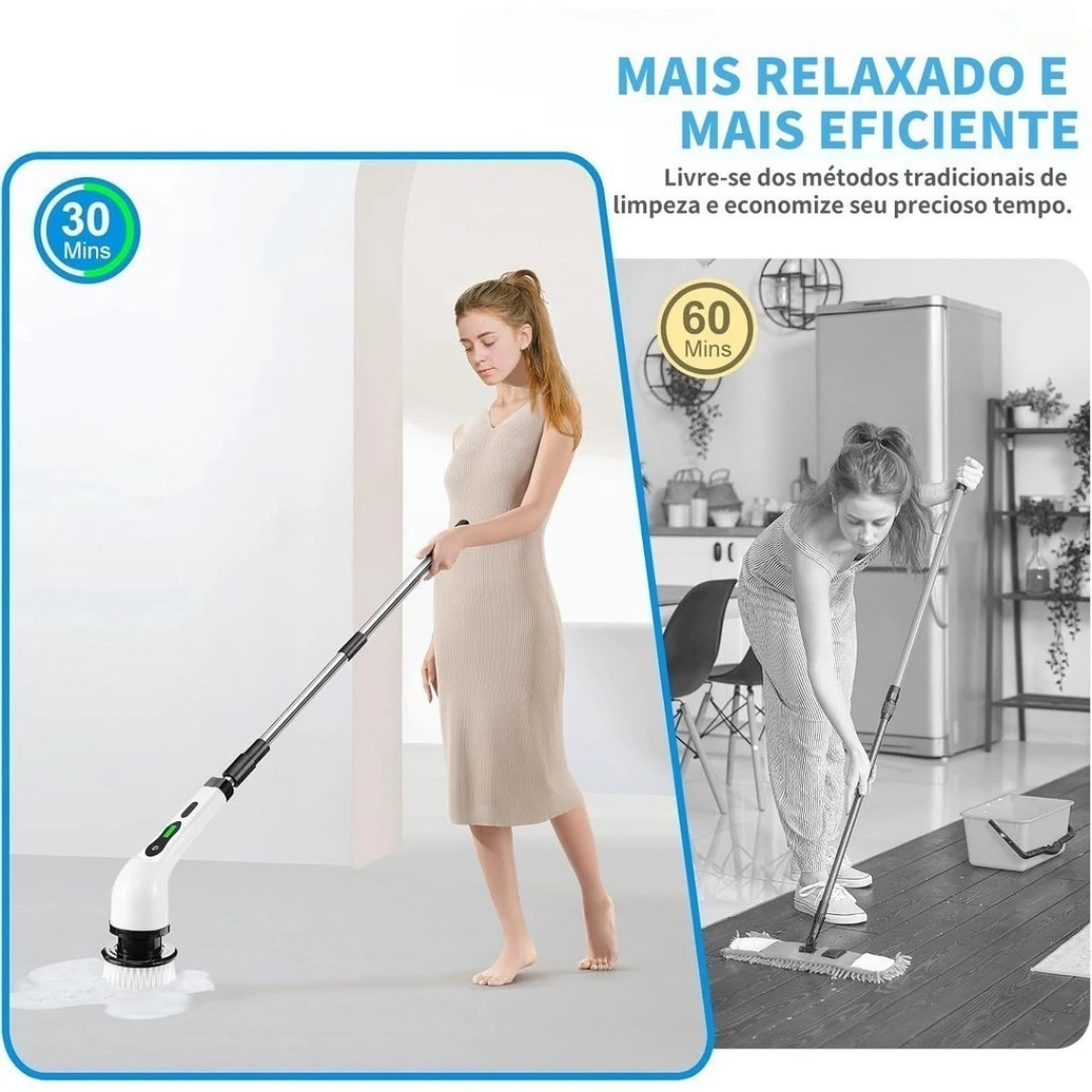 Escova de Limpeza Elétrica Rotativa Esfregão Multiuso Cabo Extensível