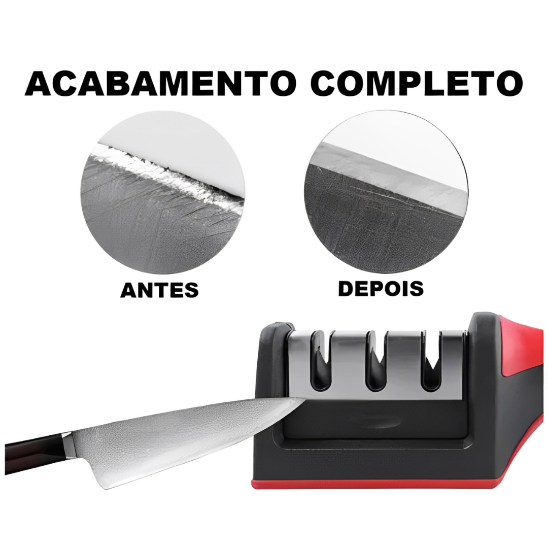 Afiador de Facas Inox 3 Estágios com Base Antiderrapante