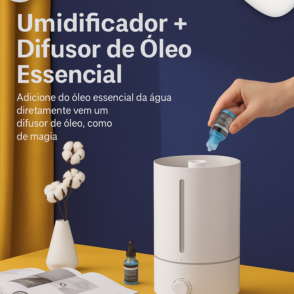 Difusor de Aromas 4L com LED, Bicos Direcionais e Compartimento para Óleos Essenciais