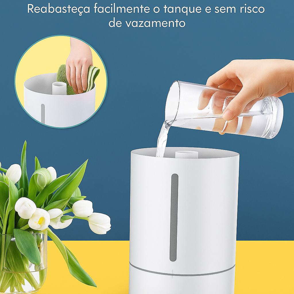 Difusor de Aromas 4L com LED, Bicos Direcionais e Compartimento para Óleos Essenciais