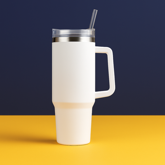 Copo Quencher Caneca Inox com Alça e Canudo (1200 ml) - Branco