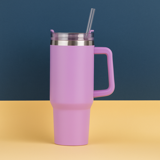 Copo Quencher Caneca Inox com Alça e Canudo (1200 ml) - Lilás