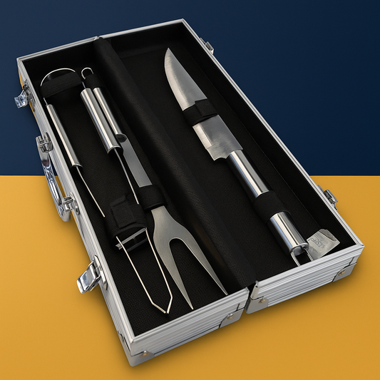Kit Churrasco 3 Peças Inox com Maleta Alumínio