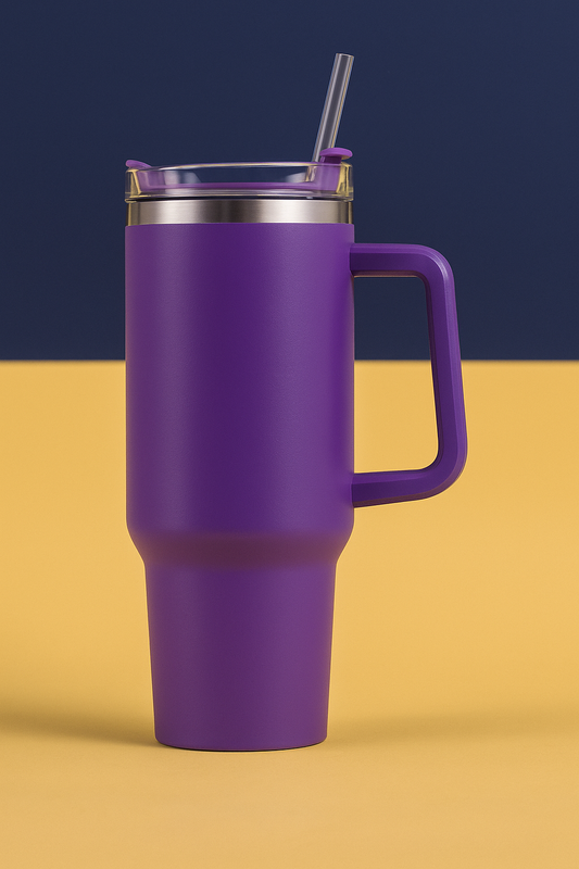 Copo Quencher Inox 1200ml com Alça e Canudo – Roxo